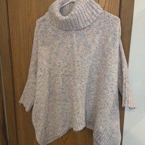 Ann Taylor LOFT Turtleneck Poncho Sweater Fleck Pink, Purple, Blue, Green Small